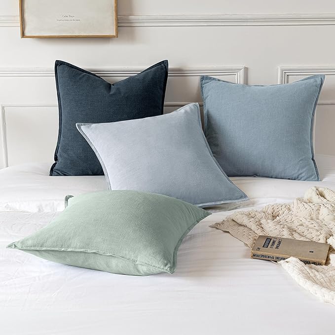 MIULEE Decorative Linen Pillow Covers 18x18 Inch Light Blue Boho Farmhouse Neutral Couch Throw Pillows for Bed Pack of 2 Accent Coastal Modern Pillowcase Summer Sofa Livingroom Home Decor
