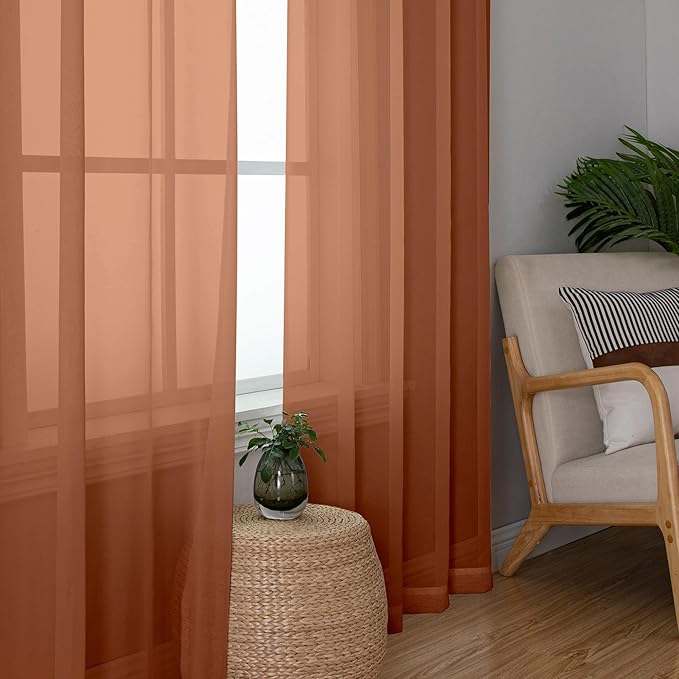 Simplebrand Orange Sheer Curtains 84 Inches Long, Light Filtering Rod Pocket Solid Color Window Sheer Curtain Panels, Elegant Curtains & Drapes for Living Room, Bedroom 2 Panels (42" W x 84" L)