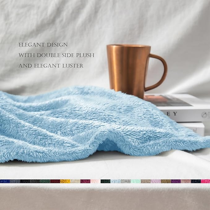 Exclusivo Mezcla Plush Fuzzy Fleece Bed Blanket King Size, Super Soft, Fluffy and Warm Blankets for Couch, Bed, All Season (Light Blue, 90x104 Inches)