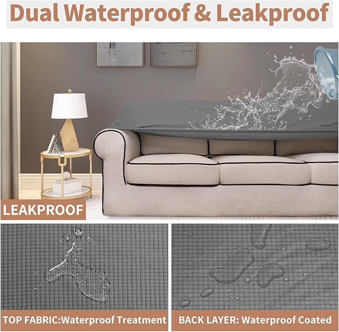 Easy-Going 100% Waterproof Chair Couch Cover, Dual Waterproof Sofa Cover, Stretch Jacquard Sofa Slipcover, Leakproof Furniture Protector for Kids, Pets, Dog and Cat (Chair, Grey)