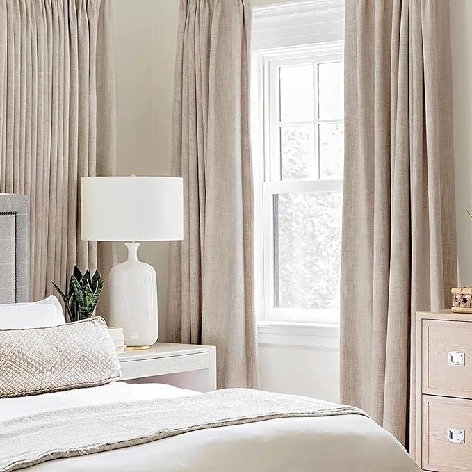 MIULEE 100% Blackout Textured Curtains for Bedroom Solid Thermal Insulated Natural Beige Grommet Room Darkening Curtains & Drapes Luxury Decor for Living Room Nursery 52 x 94 Inch (2 Panels)