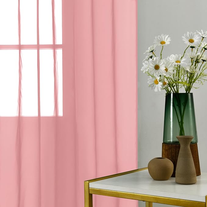 youleyar Solid Sheer Rod Pocket Curtain Voile Draperies 2 Panels White Beige Black Grey Coffee 52 Inch Width 108 Inch Long 1 Pair for Kitchen Bedroom Children Living Room Yard (Blush,52Wｘ108L)