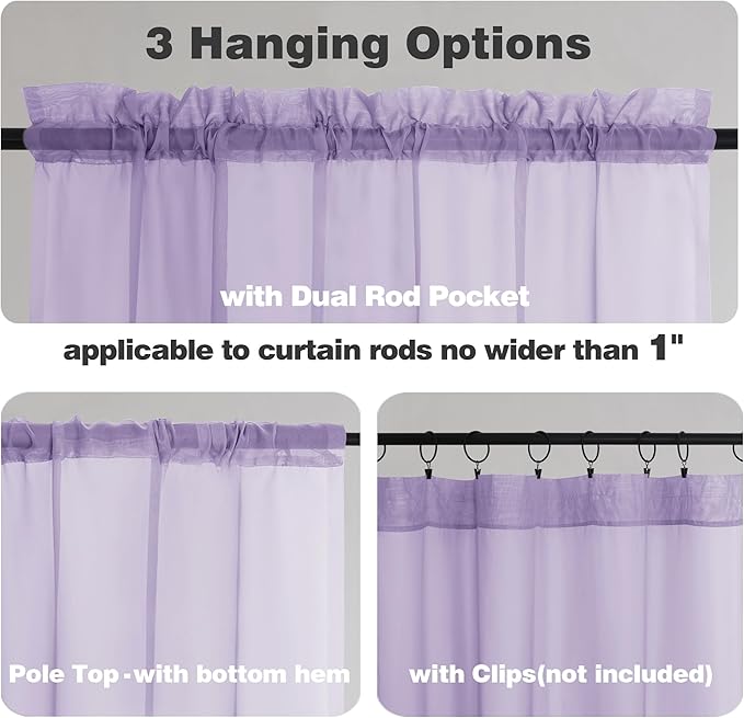 Chyhomenyc Lilac Sheer Curtains 108 Inches Long - Light Filtering Voile Extra Long Panel Drapes for Floor to Ceiling Window, Elegant Soft Living Room Curtains, Each 42Wx108L Inch, 9FT, 2 Panels