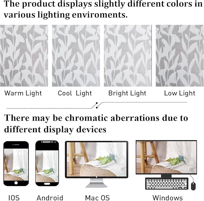 Lecloud Leia White Sheer Curtains 84 Inches Long 2 Panels, Semi Sheer Jacquard Clip Leaves Texture Dual Rod Pockets Living Room Curtains, Airy Gauzy Drapes for Bedroom, 38x84 Inch