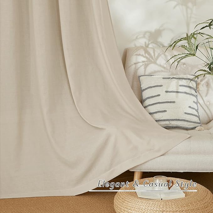 NICETOWN Linen with Polyester Curtains 72 inch Length 2 Panels, Grommet Privacy Curtains with Light Filtering Linen Blend Window Treatment for Living Room/Bedroom, Angora, W55 x L72, 2 Panels .