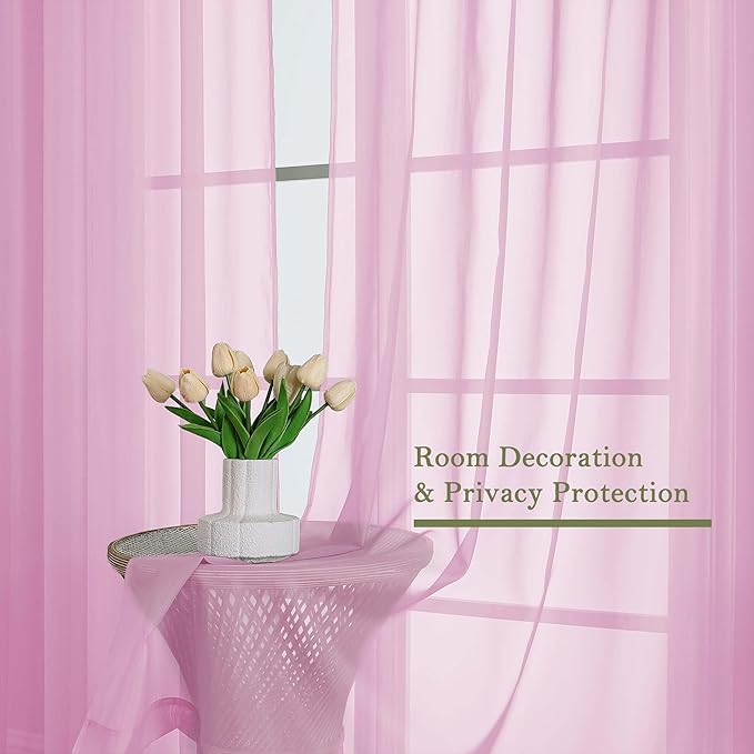 Lecloud Light Pink Sheer Curtains 120 Inches Long 2 Pcs, Solid Voile Light Filtering Rod Pockets Window Curtains for Bedroom, Modern Farmhouse Decor Drapes for Living Room, Each Panel 59" W x 120" L
