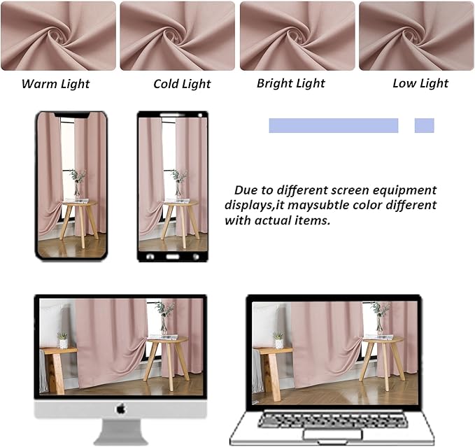 Simplebrand Ava Blush Blackout Curtains for Bedroom, 78 Inch Length, 2 Panels Set, Privacy Thermal Insulated Rod Pocket Window Curtains for Patio, French Door, W40 x L78 Inch