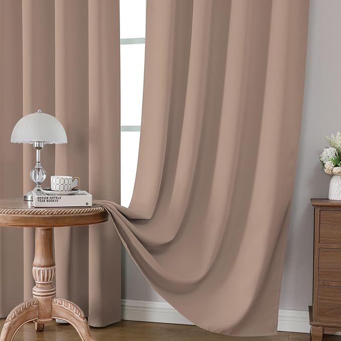 CUCRAF Khaki Blackout Curtains 90 inch Length 2 Panels Set, Rod Pocket Room Darkening Drapes for Bedroom Living Room, Insulated Thermal Light Blocking Window Curtain (W52 x L90 Inch)