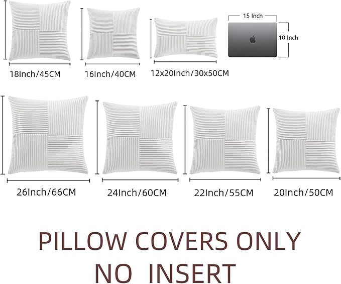 Fancy Homi 2 Packs Pure White Decorative Throw Pillow Covers 22x22 Inch for Living Room Couch Bed, Rustic Farmhouse Boho Home Decor, Soft Corss Corduroy Patchwork Accent Square Cushion Case 55x55 cm