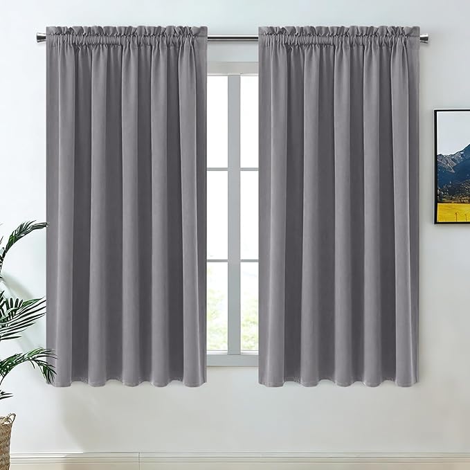 DWCN Blackout Curtains for Living Room Thermal Insulated, Energy Saving & Noise Reducing Bedroom Curtains, Grey, W 70x L 72 Inch, Set of 2 Rod Pocket Curtain Panels