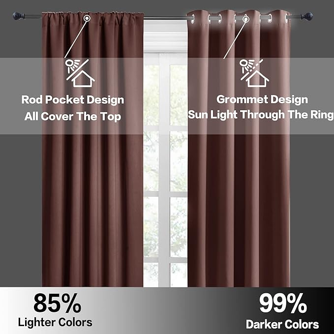 RYB HOME Basement Bathroom Kitchen Cafe Blackout Privacy Curtains, Short Insulating Light UV Heat Blocking Privacy Curtain Tiers for Laundry Room, Width 34 by Length 30, Chocolate Brown, 2 Panels