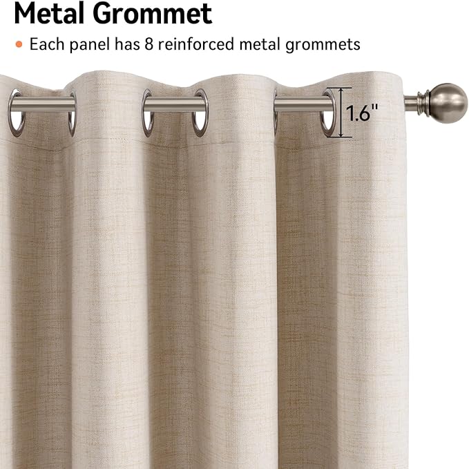 100% Blackout Shield Linen Blackout Curtains for Bedroom, Oatmeal Grommet Curtains for Living Room, Thermal Insulated Room Darkening Drapes for Nursery, Boho Home Decor, 50" W x 90" L, 2 Panels