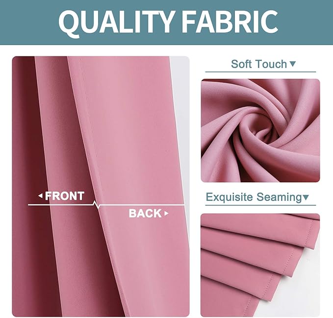 ChrisDowa Grommet Room Darkening Curtains for Bedroom and Living Room - 2 Panels Set Thermal Insulated Blackout Curtains (Pink, 52W x 45L)