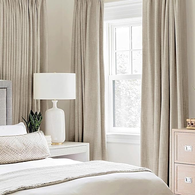 MIULEE Linen Curtains 100% Blackout for Bedroom Thermal Insulated Stone Grommet Room Darkening Curtains & Drapes Fall Decor for Living Room Nursery 52 x 72 Inch (2 Panels)