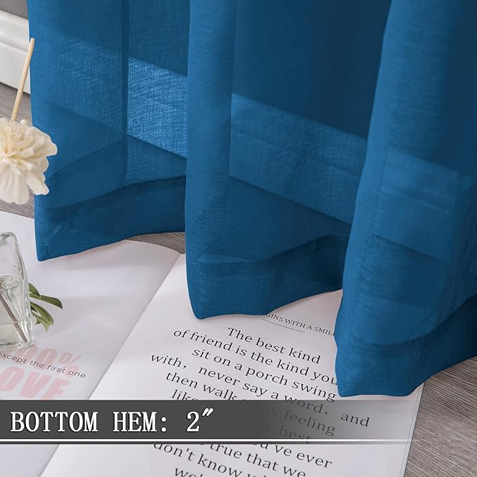 Tollpiz Sheer Tier Curtain Linen Textured Half Kitchen Curtains Sheer Light Filtering Rod Pocket Voile Small Curtains for Bathroom, 25 x 36 inches Long, Classic Blue, Set of 2 Panels