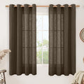LAMIT Brown Linen Curtains 63 Inch Length for Bedroom, Chocolate Semi Sheer Window Drapes Light Filtering Bronze Grommet Panels for Living Room/Farmhouse, 2 Panels, Dark Brown, 52 x 63 Inch