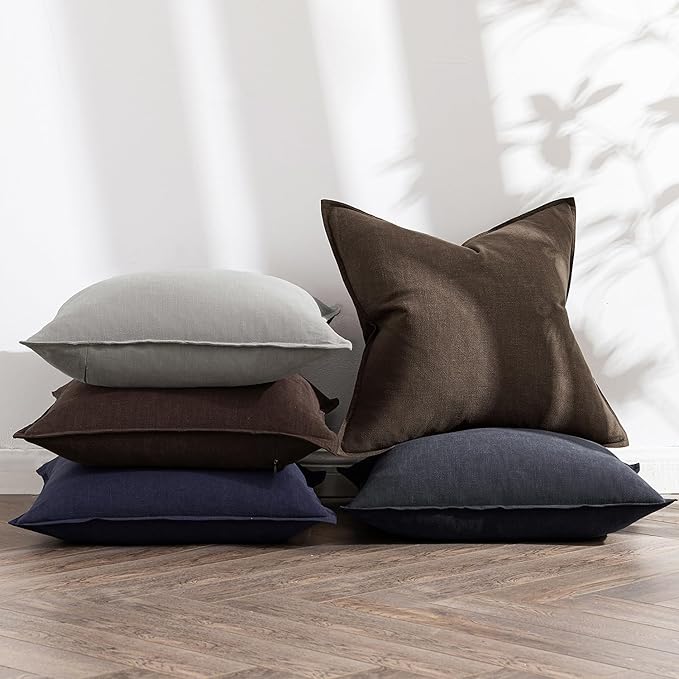 MIULEE Decorative Linen Euro Sham Pillow Covers 26x26 Black Boho Farmhouse Neutral Couch Throw Pillows for Halloween Bed Pack of 2 Accent Modern Pillowcase Sofa Livingroom Home Decor