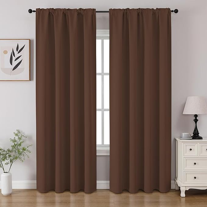 CUCRAF Brown Blackout Curtains 96 inch Length 2 Panels Set, Rod Pocket Room Darkening Drapes for Bedroom Living Room, Insulated Thermal Light Blocking Window Curtain (W52 x L96 Inch)