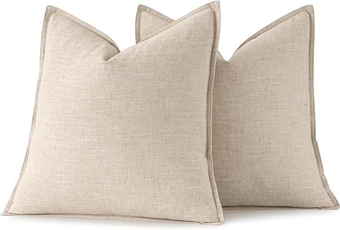 MIULEE Decorative Linen Euro Sham Pillow Covers 22x22 Inch Natural Beige Boho Farmhouse Neutral Couch Throw Pillows for Bed Pack of 2 Accent Modern Pillowcase Sofa Livingroom Home Decor