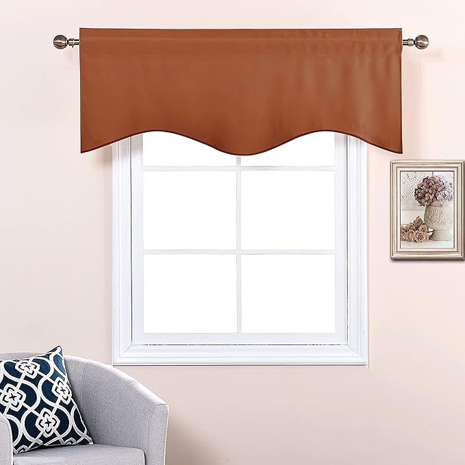 NICETOWN Burnt Orange Curtain Valance for Windows Modern Rod Pocket Valance Window Treatments 2 Panels Short Valances for Kitchen Windows Bathroom Bedroom, 52 x 18 inch