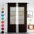 youleyar Solid Sheer Rod Pocket Curtain Voile Draperies 2 Panels White Beige Black Grey Coffee 52 Inch Width 63 Inch Long 1 Pair for Kitchen Bedroom Children Living Room Yard(Coffee,52Wｘ63L)