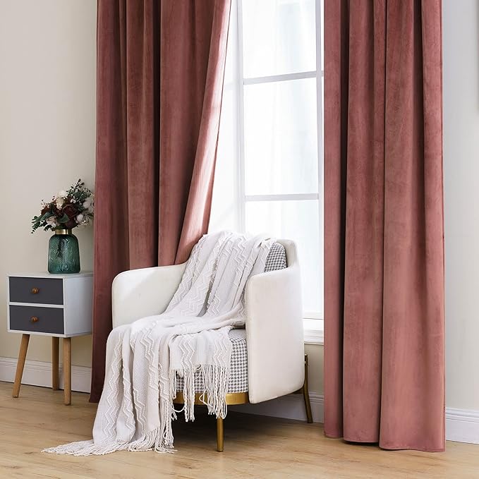 MIULEE Velvet Curtains 84 inches 2 Panels - Luxury Blackout Curtains for Bedroom Living Room Thermal Insulated Super Soft Window Drapes Rod Pocket & Back Tab, Dusty Rose Pink, W52 x L84 inches