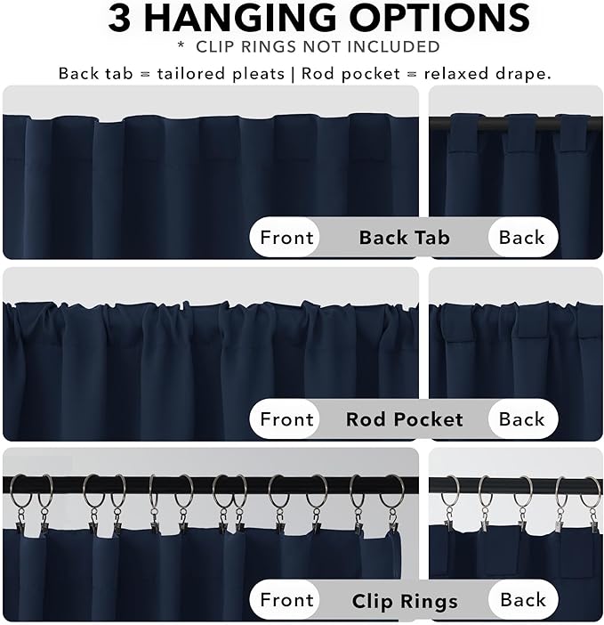 Deconovo Blackout Curtains, Thermal Insulated, W70 x L108 2 Panels, Back Tab, Machine Washable, Room-Darkening Drapes for Bedroom/Living Room Navy Blue