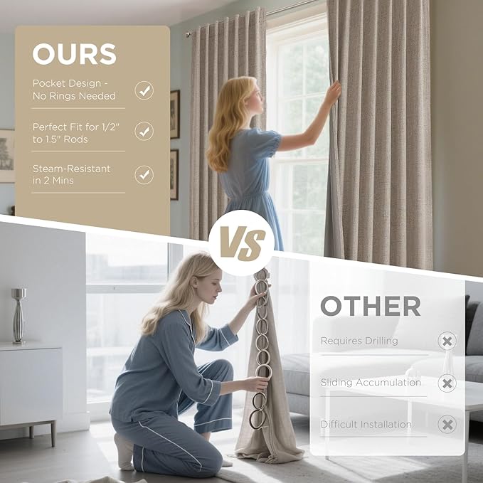 Joydeco Blackout Curtains for Bedroom - 100% Light Blocking 2 Panels Set Linen Drapes 42" W x 96" L, Thermal Insulated Room Darkening Curtains, Linen Textured for Living Room, Rod Pocket & Back Tabs