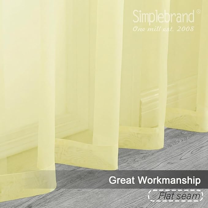 Simplebrand Light Yellow Rod Pocket Top Solid Voile Sheer Curtains for Bedroom, 54 Inch Length Drapes Set of 2, Lightweight and Light Filtering Elegant Curtains Panels Window Treatment, 42W×54L