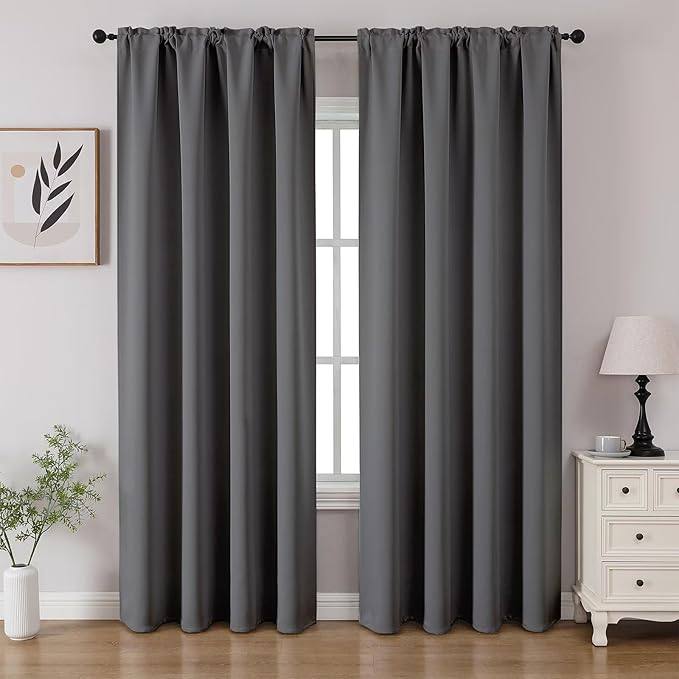 CUCRAF Light Grey Blackout Curtains 96 inch Length 2 Panels Set, Rod Pocket Room Darkening Drapes for Bedroom Living Room, Insulated Thermal Light Blocking Window Curtain (W52 x L96 Inch)