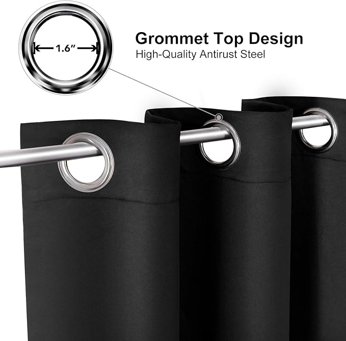 ChrisDowa Small Window Curtains for Kitchen and Bedroom - Grommet Short Thermal Insulated Room Darkening Curtains (2 Panels, Black, 52 x 36 Inch)