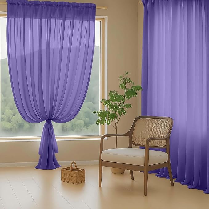 Purple Sheer Curtains 84 Inches Long 2 Panels, Elegant Airy Transparent Light Filtering Window Curtains, Window Drapes for Living Room Bedroom, Top Dual Rod Pocket Design, 2x42Wx84L Inches
