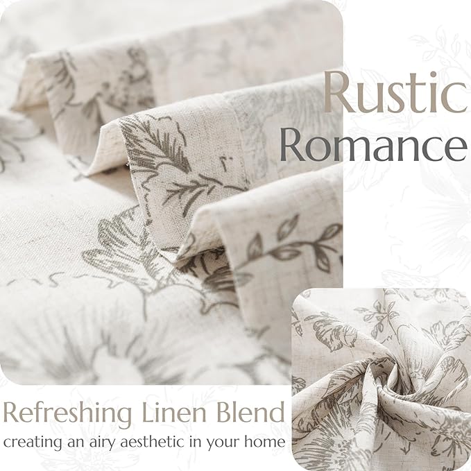 jinchan Linen Blend Curtain Floral Curtains for Living Room 84 Inch Length Grey Printed Curtain Rod Pocket Back Tab Farmhouse Peony Flower Patterned Drapes Bedroom Window Curtains Set 2 Panels