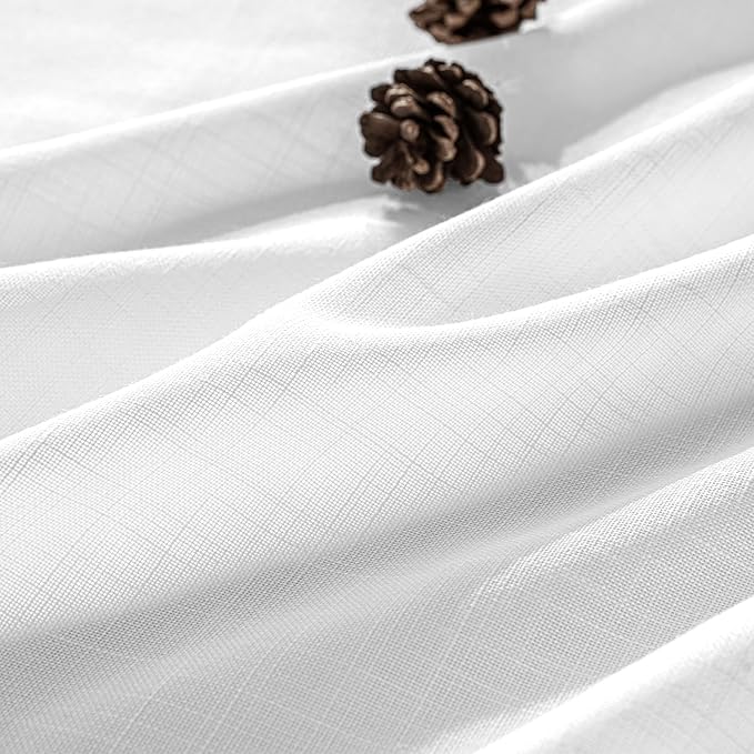 MIULEE White Linen Curtains Short 60 Inch Length 2 Panels for Kitchen Bedroom, Soft Thick Linen Textured Window Drapes Semi Sheer Light Filtering Back Tab Rod Pocket Burlap Look Decor