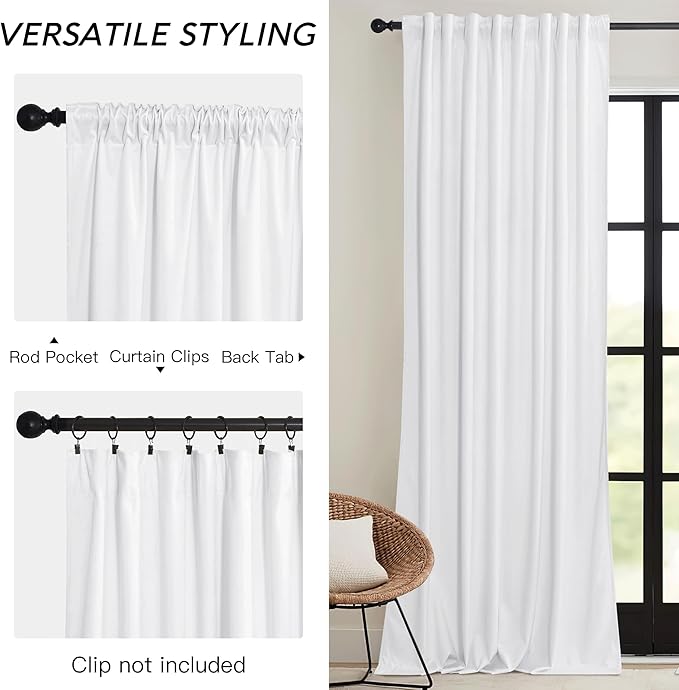 RYB HOME Pure White Velvet Curtains 90 inches for Bedroom - Luxury Light Reducing Vertical Drapes Simple Home Decoration for Sliding Door Living Room, W52 x L90, 2 Pieces