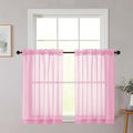 Cafe Curtains 36 Inch Length Tier 2 Pieces, Modern Soft Airy Sheer Kitchen Short Curtains for Small Window, Rod Pocket Small Curtain for Bathroom Basement, Pink, Each, 42" Wx36 L Inches