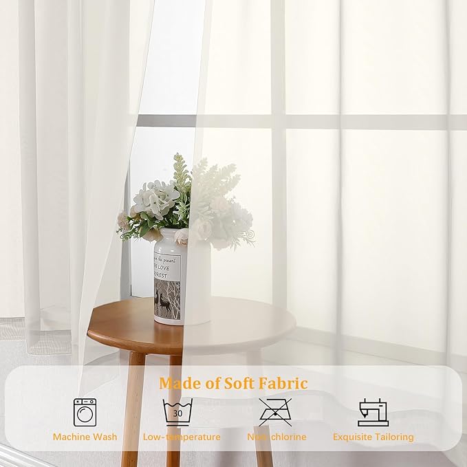 Gwine Ivory Sheer Curtains for Living Room 45 inches Long, Short Voile Light Filtering Window Treatments Sheer Curtains for Bedroom, Half Window Drapes with Rod Pocket, Each 42" Wx45 L