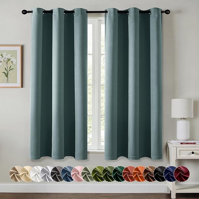 MIULEE Dusty Blue Blackout Curtains for Bedroom Living Room 63 Inches Long 2 Panels, Thermal Insulated Room Darkening Drapes Solid Grommet Noise Reduction Light Blocking Window Treatments 40x63 Inch