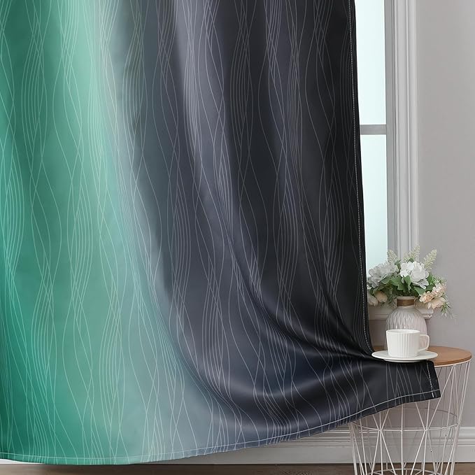 Estelar Textiler Green & Black Ombre Blackout Curtains 96 Inch Length 2 Panels, Light Blocking Thermal Insulated Room Darkening Window Drapes for Bedroom/Living Room, 52x96 Inch