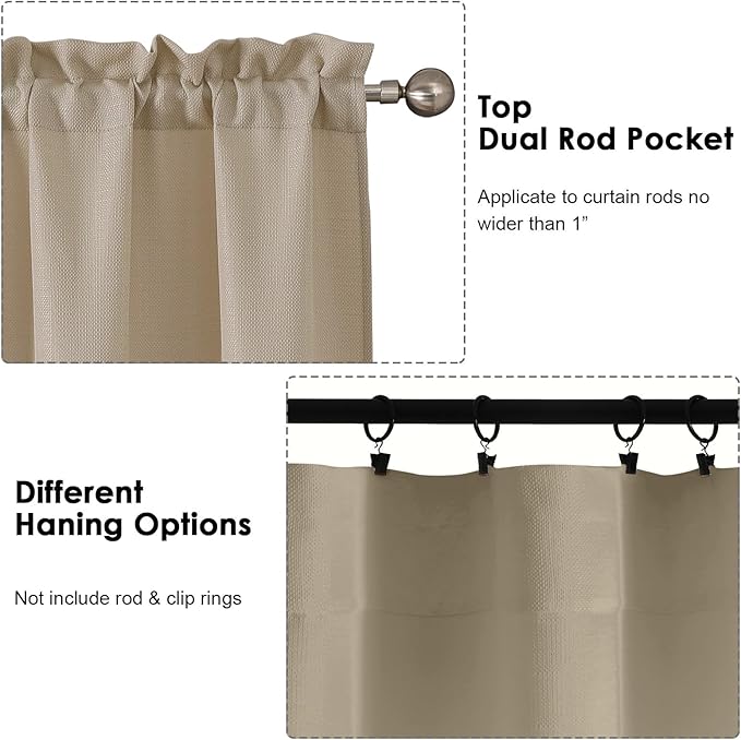 OWENIE Bob 1 PCS Camel Valances for Windows, Faux Linen Textured Kitchen Window Curtains Valance for Bedroom Living Room, Modern Soft Airy Solid Rod Pocket Bathroom Cafe Curtain, 60Wx20L Inch