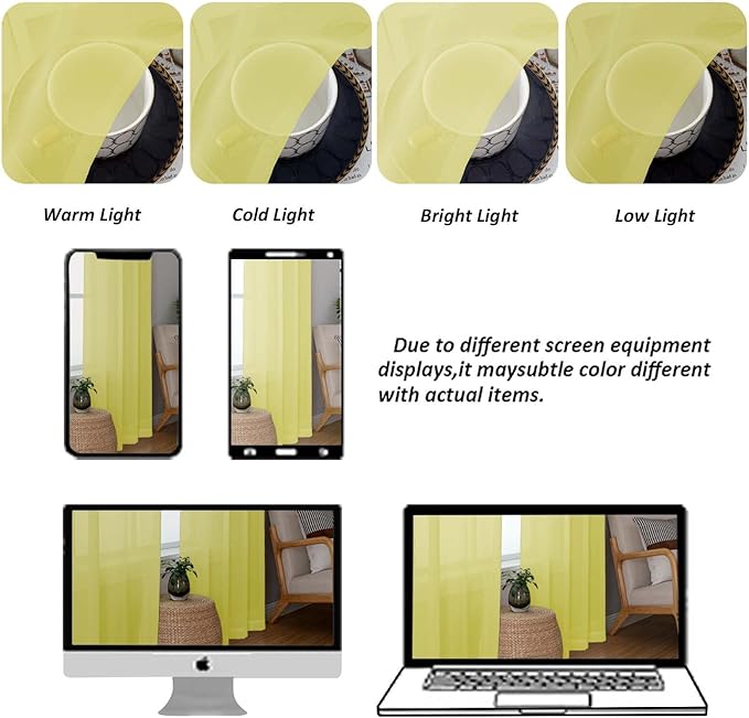 Chyhomenyc Extra Long Sheer Curtains 120 Inches Long 2 Panels Set, Light Filtering Voile Curtain Drapes for Floor to Ceiling Window Patio Sliding Door, 10FT, Lemon