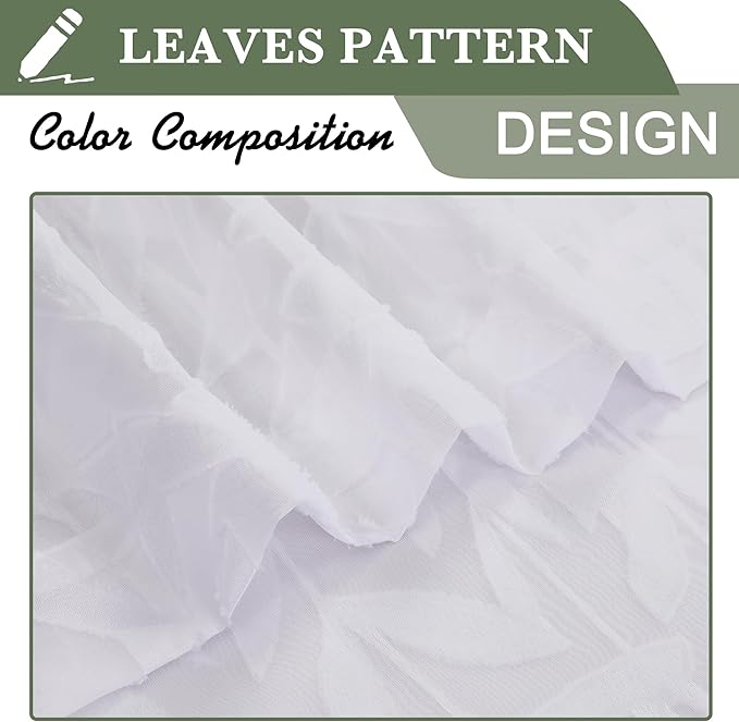 Lecloud Leia White Sheer Curtains 45 Inch Length 2 Panels, Elegant Balance Light & Privacy Jacquard Textured Leaf Voile Curtains, Dual Rod Pockets Drapes for Bedroom Living Room, 28" W x 45" L
