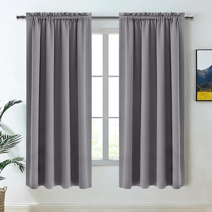 DWCN Blackout Curtains for Bedroom - Thermal Insulated Privacy Energy Saving Rod Pocket Drapes for Living Room, W 38 x L 72 Inch, Grey, Set of 2