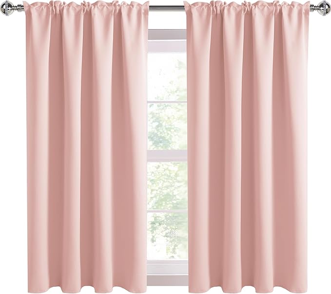 DWCN Blackout Curtains – Thermal Insulated, Energy Saving & Noise Reducing Bedroom and Living Room Curtains, Blush Pink, W 52x L 45 Inch, Set of 2 Rod Pocket Curtain Panels