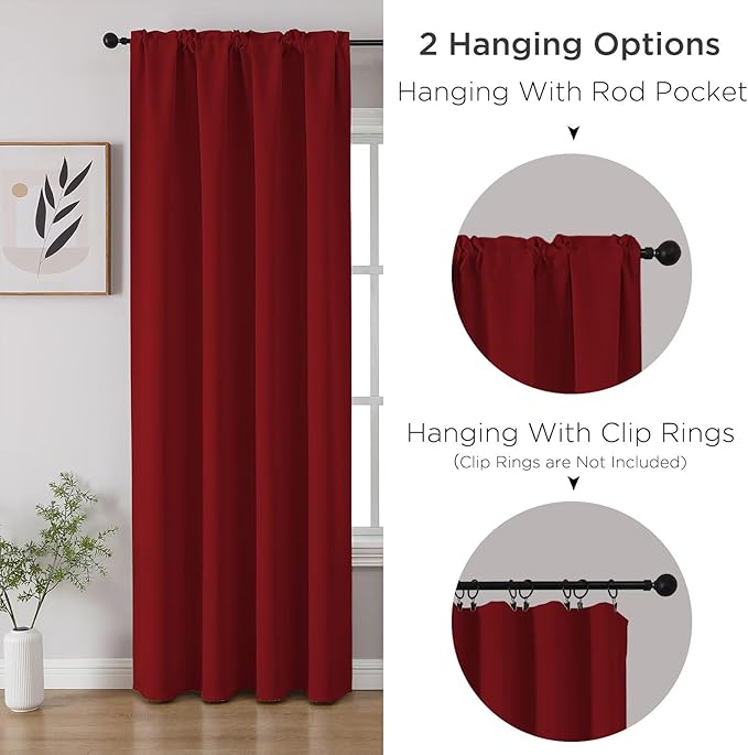 CUCRAF Red Blackout Curtains 84 inch Length 2 Panels Set, Rod Pocket Room Darkening Drapes for Bedroom Living Room, Insulated Thermal Light Blocking Window Curtain (W52 x L84 Inch)