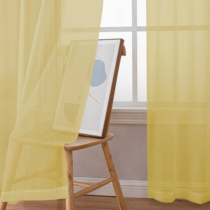 Simplebrand Yellow Sheer Curtains 84 Inches Long, Light Filtering Rod Pocket Solid Color Window Sheer Curtain Panels, Elegant Curtains & Drapes for Living Room, Bedroom 2 Panels (42" W x 84" L)