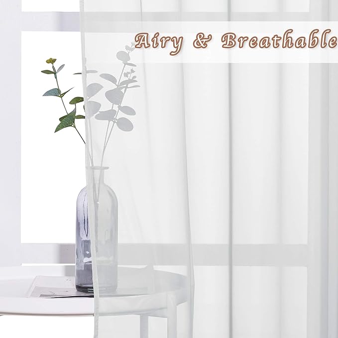 NICETOWN Bedroom Sheer Curtains Light Gray with Casual Style, Grommet Top Lightweight Voile Textured Window Curtains Light and Airy Drapes for Porch/Living Room, 70" W x 84" L, Set of 2