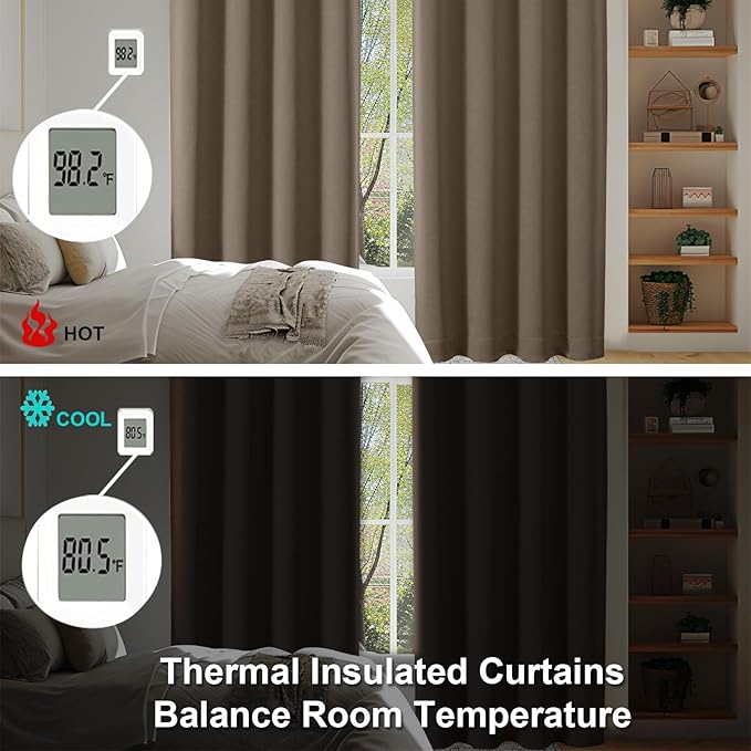 Simplebrand Brown Blackout Curtains for Bedroom 96 Inches Long 2 Panels, Solid Thermal Insulated, Energy Saving Living Room Window Treatment Curtains Blackout Drapes, W50 x L96 Inch, Brown