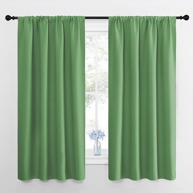 NICETOWN Kitchen Curtains, Short Blackout Drapes, Froest Green, 42" Wide by 54" Long, 2 PCs, Thermal Insulated Blackout Curtain Panels for Kids Room, Play Room