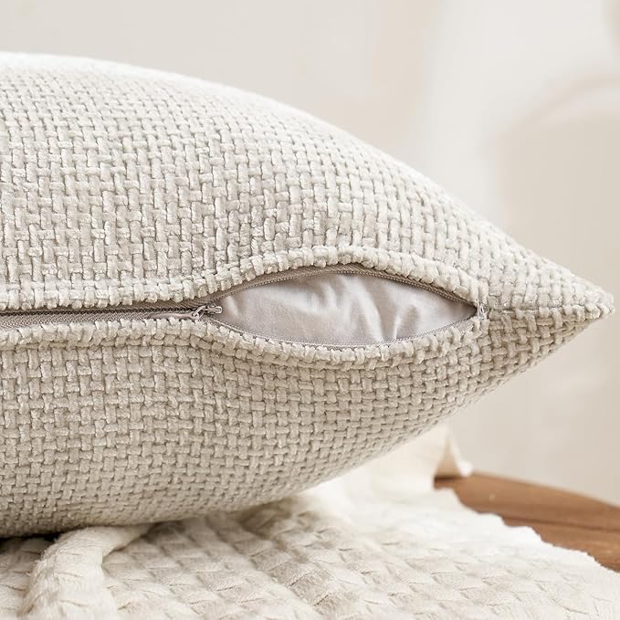 MIULEE Pack of 4 Valentines Couch Throw Pillow Covers 18x18 Inch Neutral Pink Cute Decorative Chenille Pillows Farmhouse Boho Accent Cushion Covers for Coquette Room Spring Decor Sofa Bed Living Room